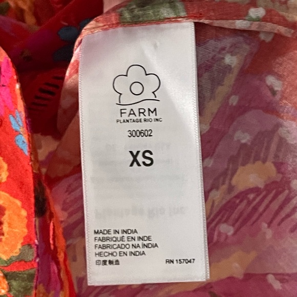 Farm Rio Bananas Ruffle Clip Dot Textured Cotton Blouse RED Puff Sleeve XS - Picture 5 of 7